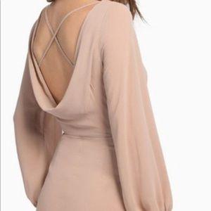 Tobi cross-back tan long sleeve dress